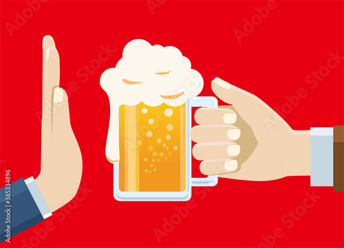 Flat illustration: Illustration of a hand with the image of refusing to drink or drink