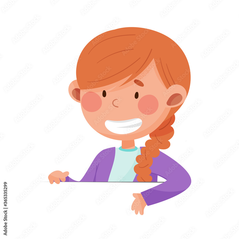 Cute Girl with Red Hair Sitting at Table or School Desk Vector Illustration Cute Girl with Red Hair Sitting at Table or School Desk Vector Illustration