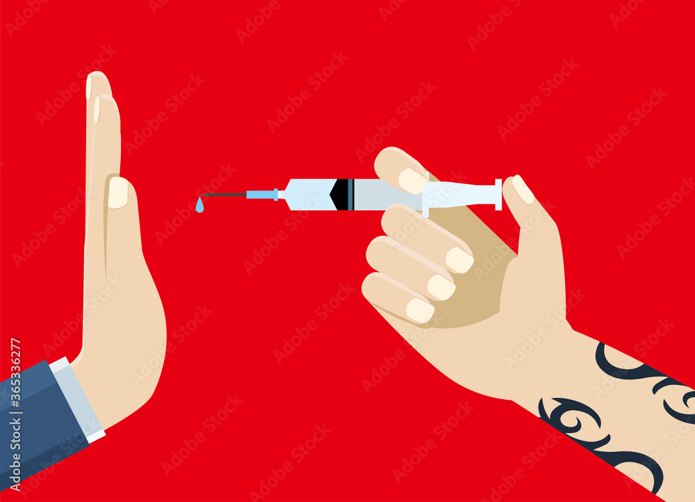 Flat Illustration Illustration Of A Hand That Refuses Drug Injection