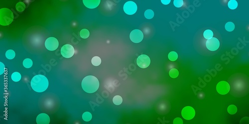 Light Blue, Green vector background with circles, stars. Abstract illustration with colorful shapes of circles, stars. Pattern for booklets, leaflets.