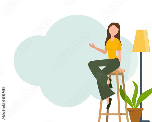 Blogger girl, freelancer woman. Video channel website, new content technology. Blogging miniature vector illustration.