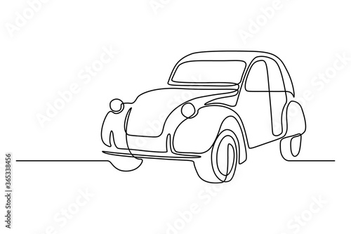 Retro car in continuous line art drawing style. Vintage automobile minimalist black linear sketch isolated on white background. Vector illustration