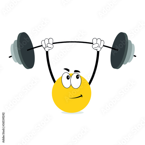 strength cheerful emoticon lifts a heavy barbell and smiles happily