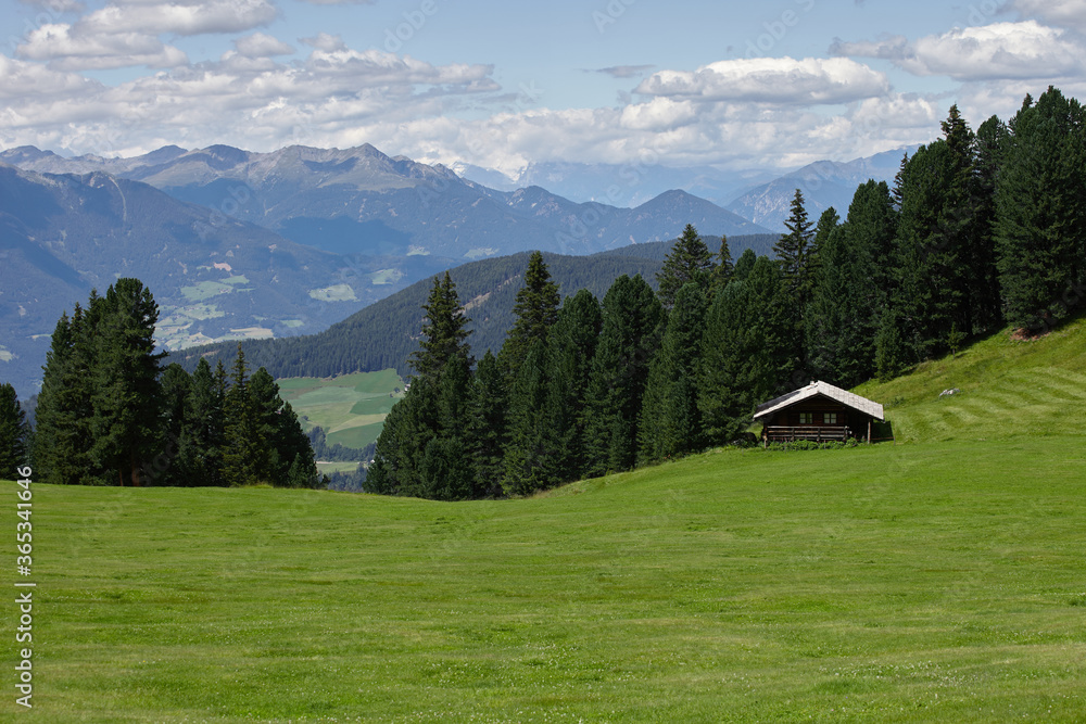 Mountain house and green field in Funes