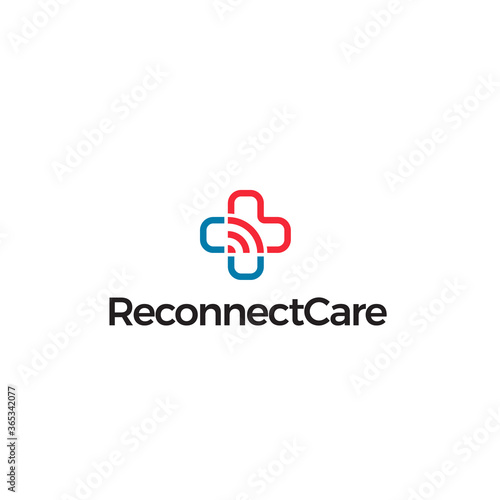 Medical cross logo. Distance doctor consulting service emblem. Telemedicine icon. Modern online healthcare system sign. Therapist consultation and check up app. Isolated clinic vector illustration.