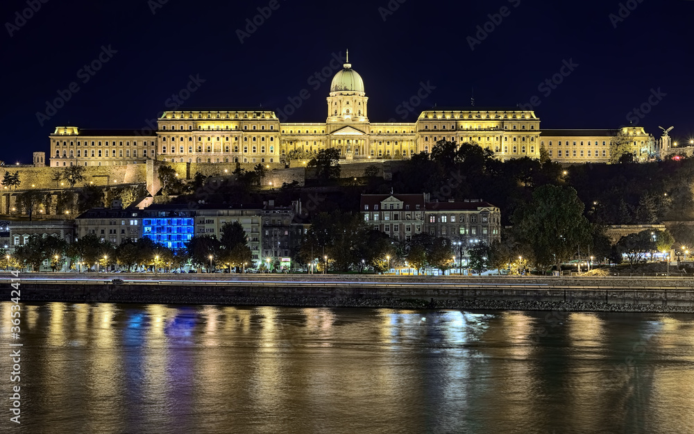Night view of the Royal Palace in the Buda Castle of Budapest, Hungary