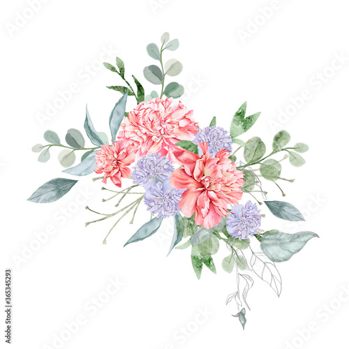 Bouquet of peony flowers. Isolated drawing.