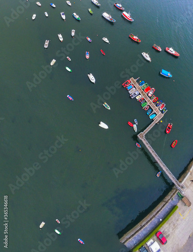 Small Boats Moored in Galicia. Spain. Drone Photo photo