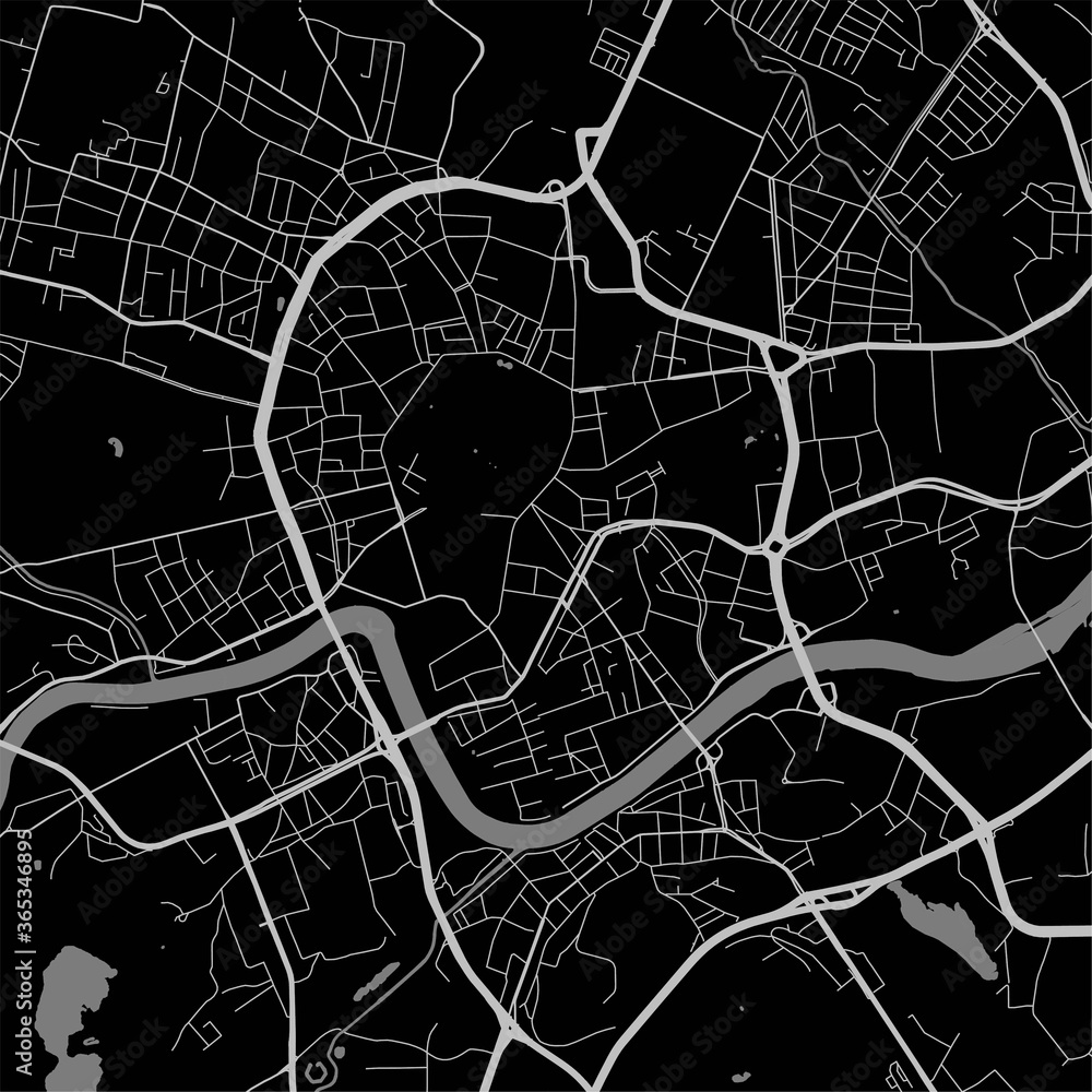 Urban city map of Krakow. Vector poster. Grayscale street map.