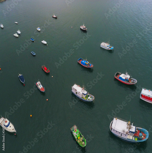 Small Boats Moored in Galicia. Spain. Drone Photo © VEOy.com