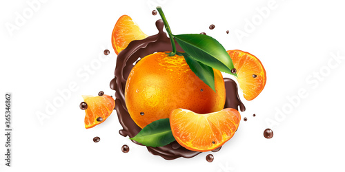 Fresh mandarins and splashes of liquid chocolate.