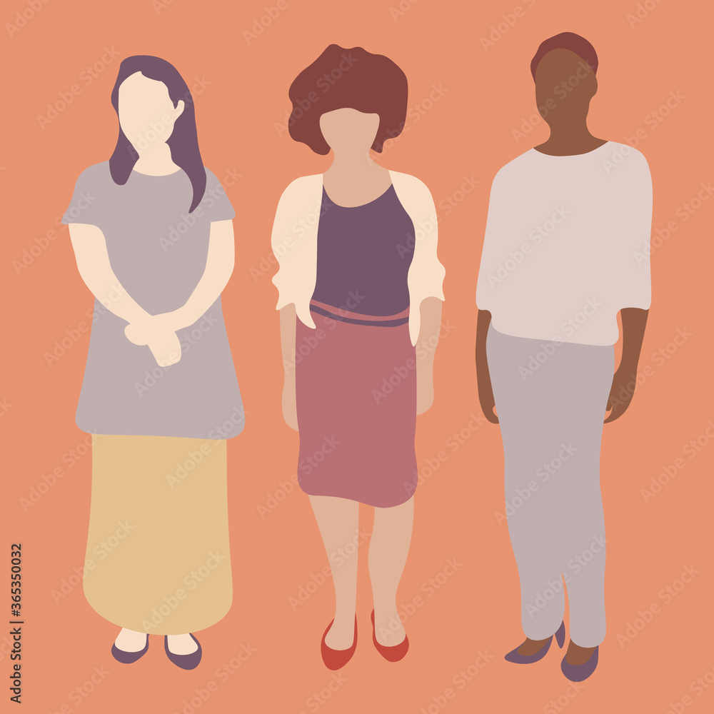 Trendy women vector illustration. Flat female character design. Variety of nationalities. Concept of diversity, women's power, multicultural, feminism, confidence, expression, equality. Trendy women vector illustration. Flat female character design. Variety of nationalities. Concept of diversity, women's power, multicultural, feminism, confidence, expression, equality.