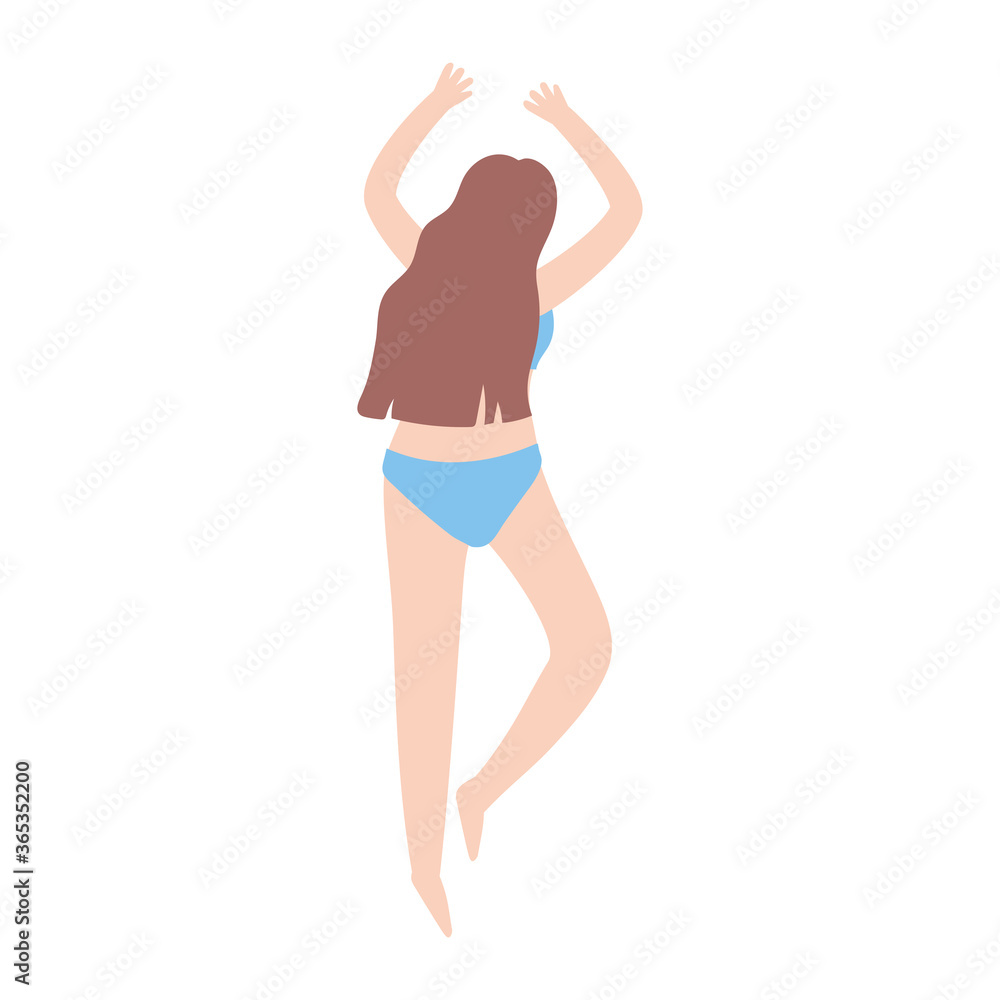 back view woman in swimsuit bikini cartoon isolated design icon white background back view woman in swimsuit bikini cartoon isolated design icon white background