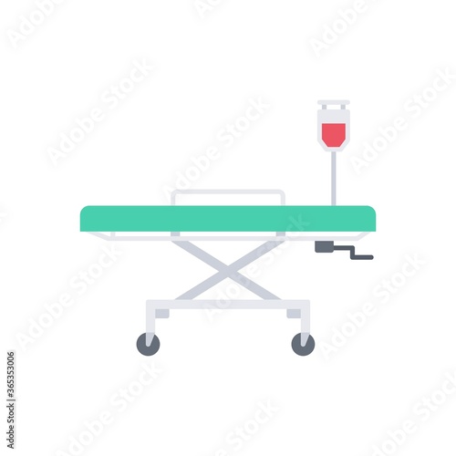 Intensive care unit hospital room icon. Stretcher with iv stand symbol.