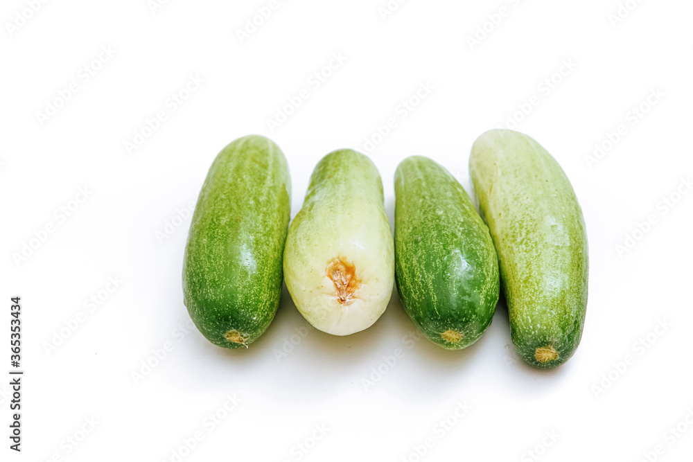 fresh green cucumbers lined up neatly. with isolated white background. copy space fresh green cucumbers lined up neatly. with isolated white background. copy space