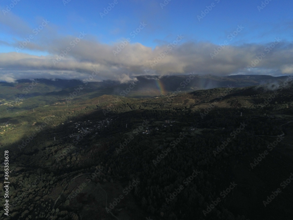 Beautiful view of landscape in valley with mountains. Spain. Aerial Photo