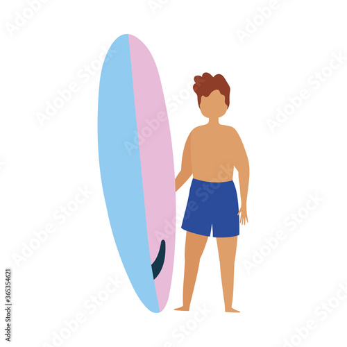 people summer related design, man with swimsuit and surfboard cartoon
