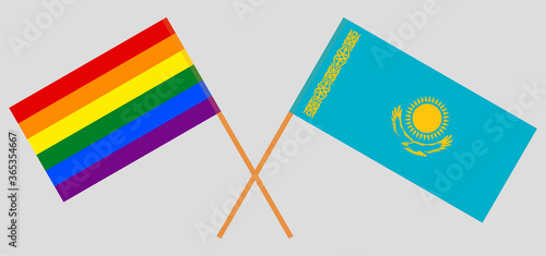 Crossed flags of LGBT and Kazakhstan