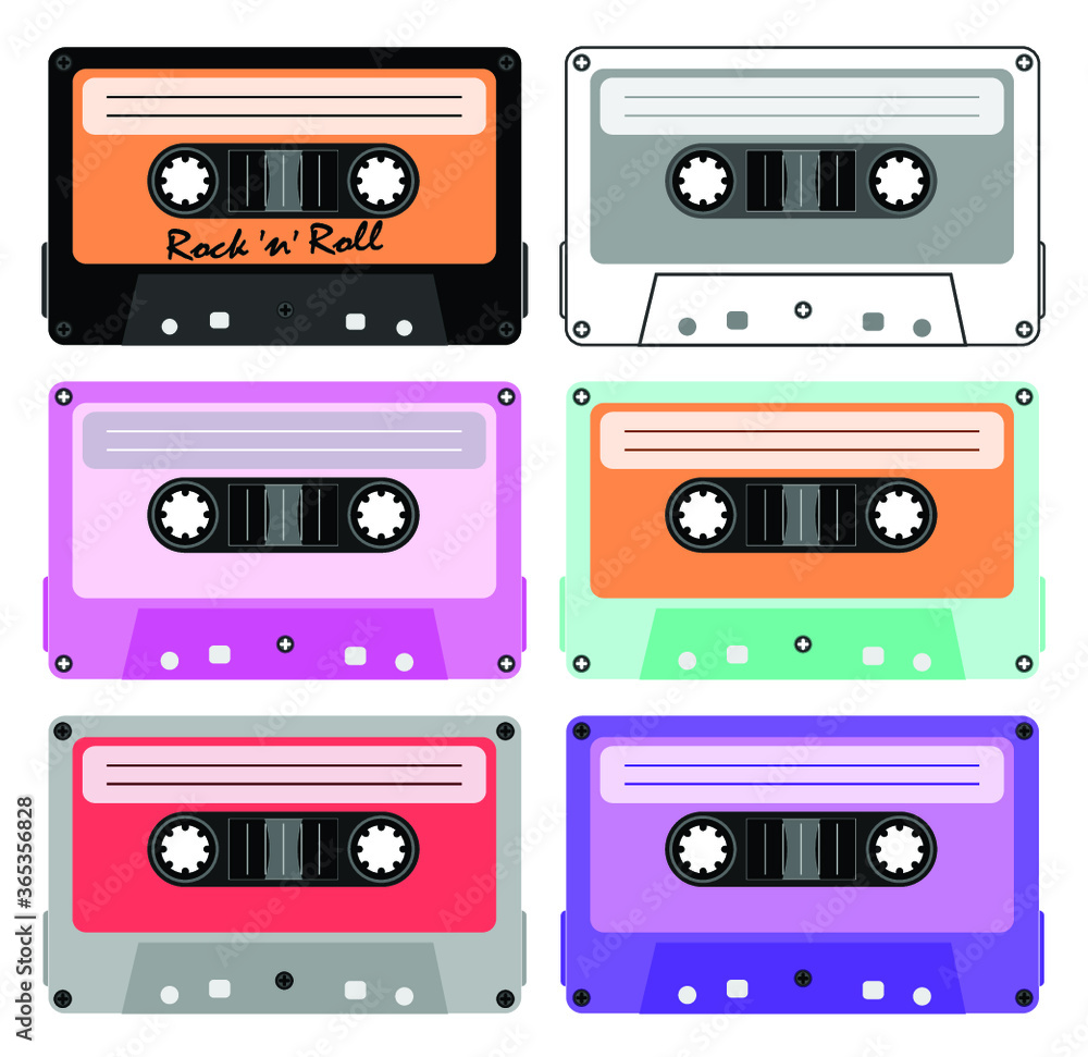 ilustracao vetor conjunto de cassette tape, cassete, k7 tapes, fita k7, musica, retro, vintage, ouvir, tecnologia, coleção, velho, vintage, nostalgia, velho, classico