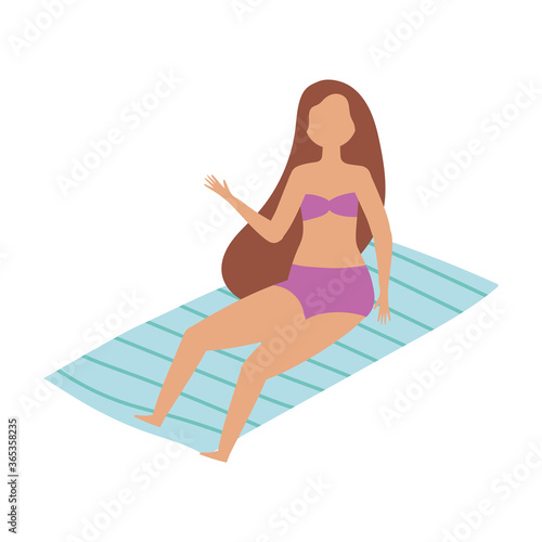 people summer related design, woman sunbathing on towel isolated icon
