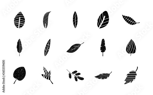 icon set of abstract tropical palm leaves, silhouette style