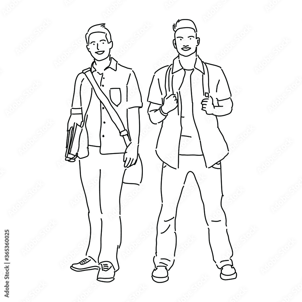 stylish student Monoline Style Illustration stylish student Monoline Style Illustration