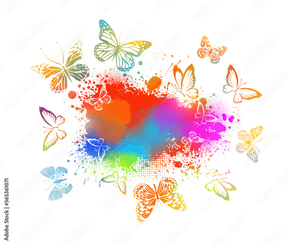 Fototapeta premium Abstract blot and butterflies. Vector illustration