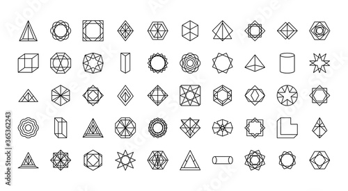 icon set of geometric shapes, line style