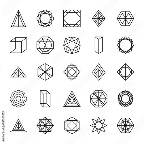 icon set of circles and geometric shapes, line style