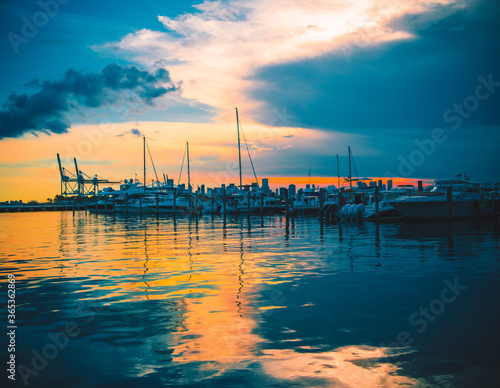 sunset over the sea florida Miami Beach boat sky beautiful marina 