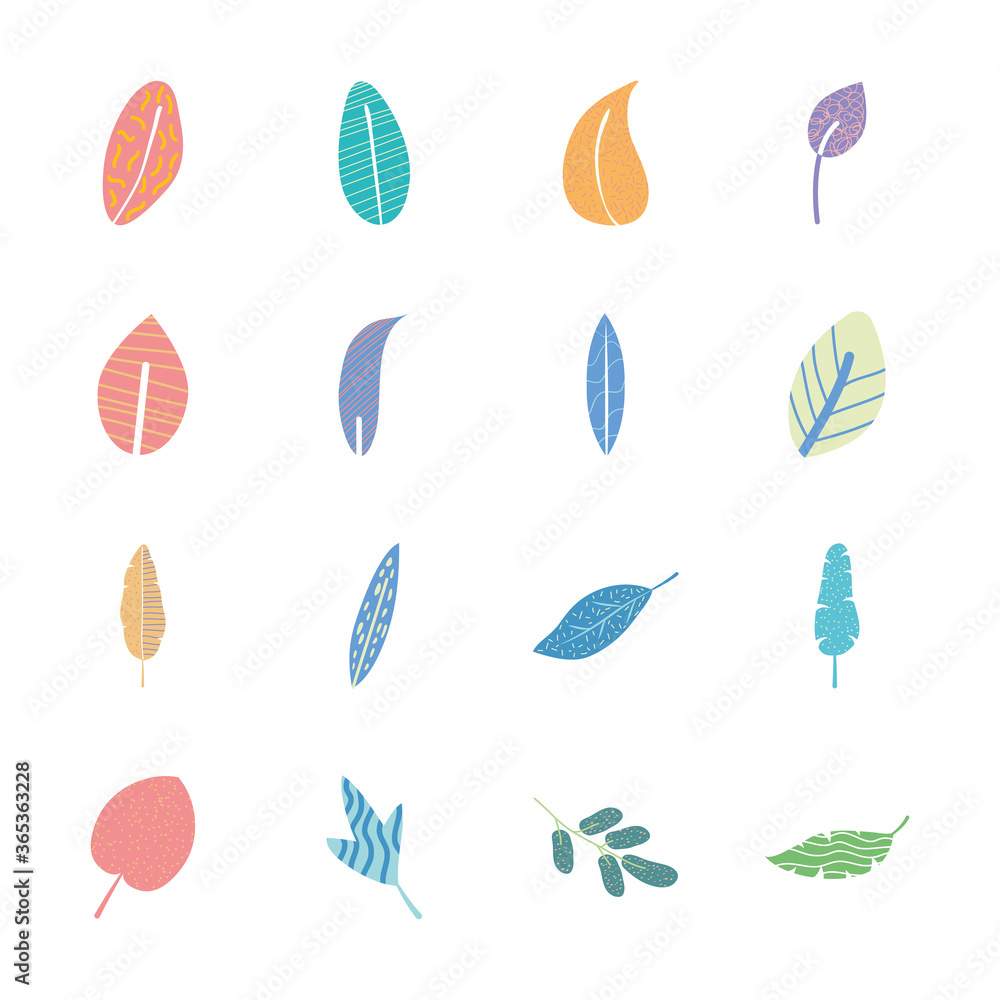 icon set of ivy leaf and abstract tropical leaves, flat style icon set of ivy leaf and abstract tropical leaves, flat style