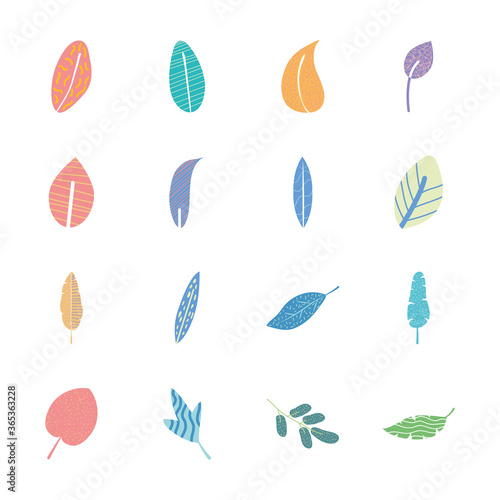icon set of ivy leaf and abstract tropical leaves, flat style