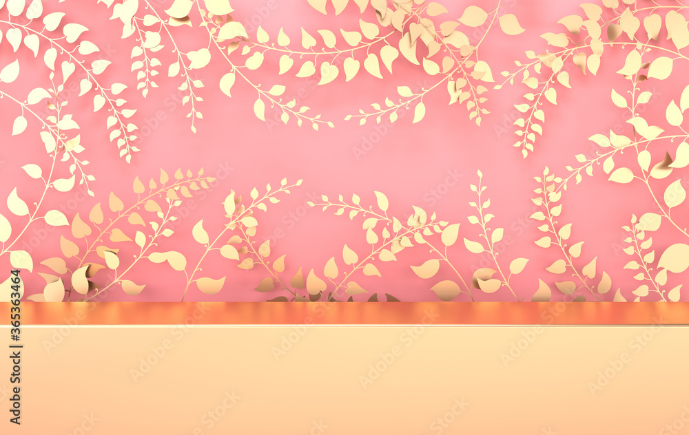 3d rendered studio with spring branches and leaves and podium. Platforms for product presentation, mock up background. Abstract composition in minimal design 3d rendered studio with spring branches and leaves and podium. Platforms for product presentation, mock up background. Abstract composition in minimal design