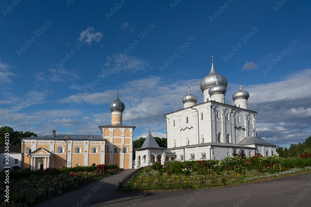 Khutyn Monastery .Veliky Novgorod.Spaso Transfiguration Cathedral and the Church of Varlaam Khutyn