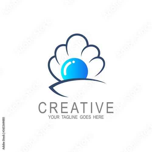 Pearl oyster logo, underwater life, jewelry icon