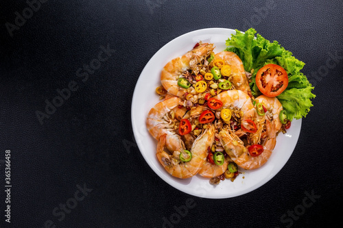 Stir fried prawns with salt and chili Thai food