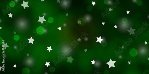 Dark Green, Yellow vector background with circles, stars. Illustration with set of colorful abstract spheres, stars. Design for wallpaper, fabric makers.