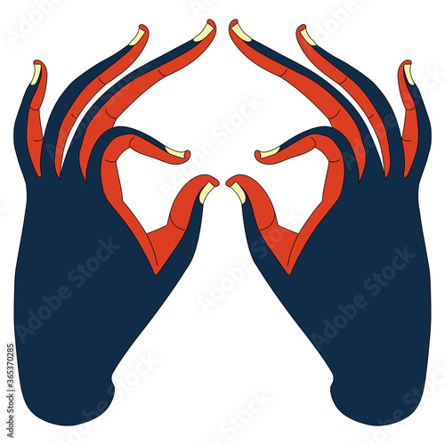 Two stylized human hands in Oriental style.