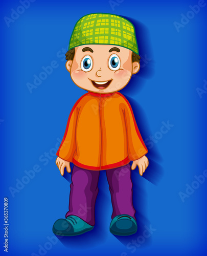 Male muslim cartoon character on colour gradient background