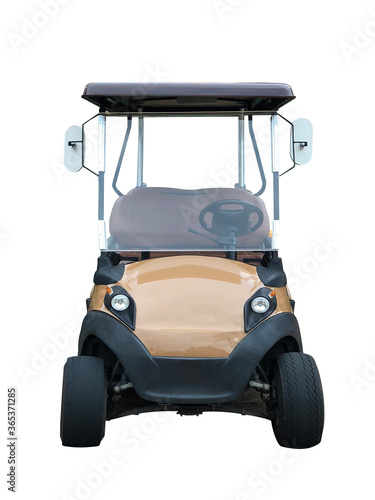 Brown golf car front view isolated on white
