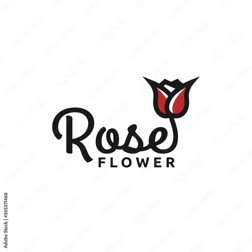 Simple Minimalist Rose Logotype, Line Art rose logo design with color. Beauty and fashion logo