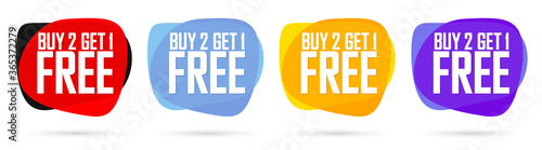 Set Sale bubble banners design template, discount tags, buy 2 get 1 free, app icons, vector illustration