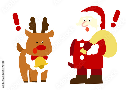 びっくりしているサンタさんとトナカイ