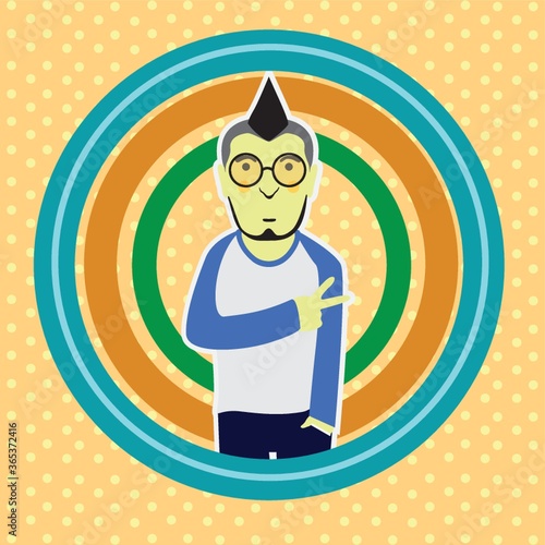 man with mohawk hairstyle and peace sign