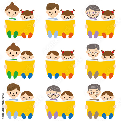 本を読む人たちのイラストセット 足 線なし