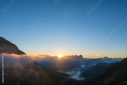 Italain Alps at sunrise  Passo Pordoi  Val Gardena  South Tyrol  Dolomites Italy