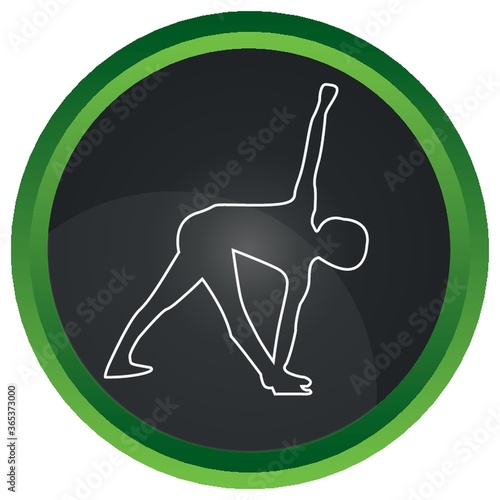 man practicing revolved triangle yoga pose