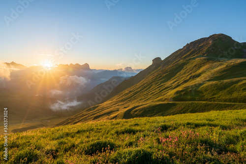 Italain Alps at sunrise, Passo Pordoi, Val Gardena, South Tyrol, Dolomites Italy