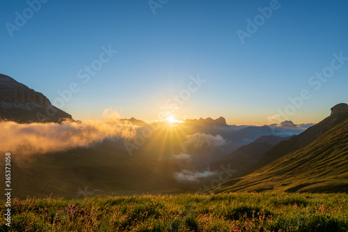 Italain Alps at sunrise, Passo Pordoi, Val Gardena, South Tyrol, Dolomites Italy photo