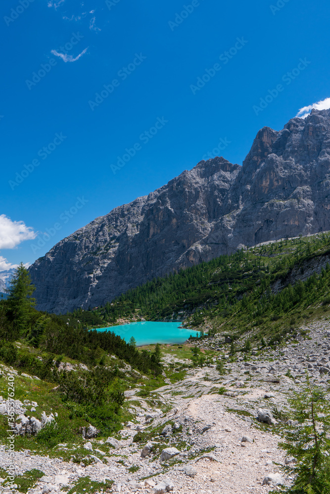 Amazing view of Sorapis lake Lago di Sorapis Dolomites, Belluno, Veneto, Italy